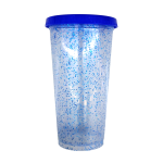 VASO CONFETI AZUL CON TAPA Y POPOTE