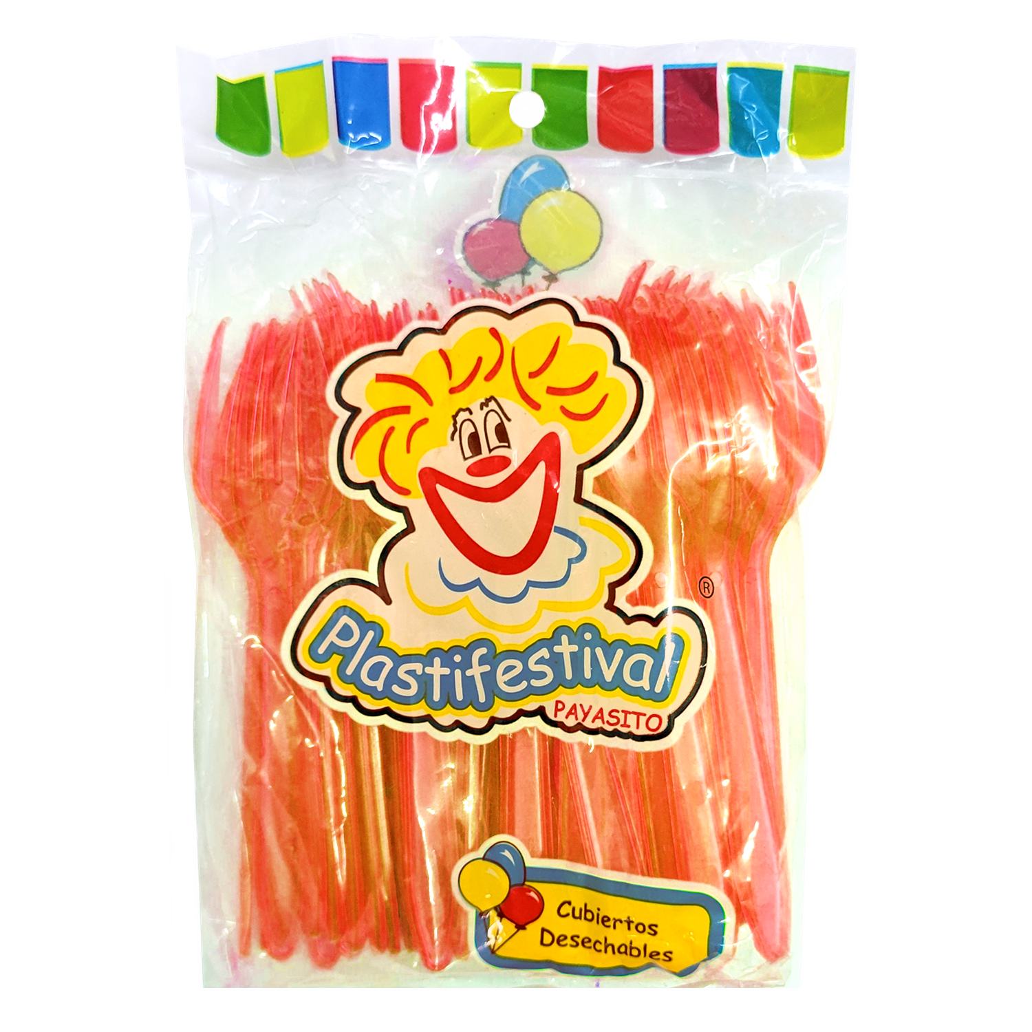 TPN04 TENEDOR PLASTIFIESTA CH NEON NARANJA 60-50 PZ