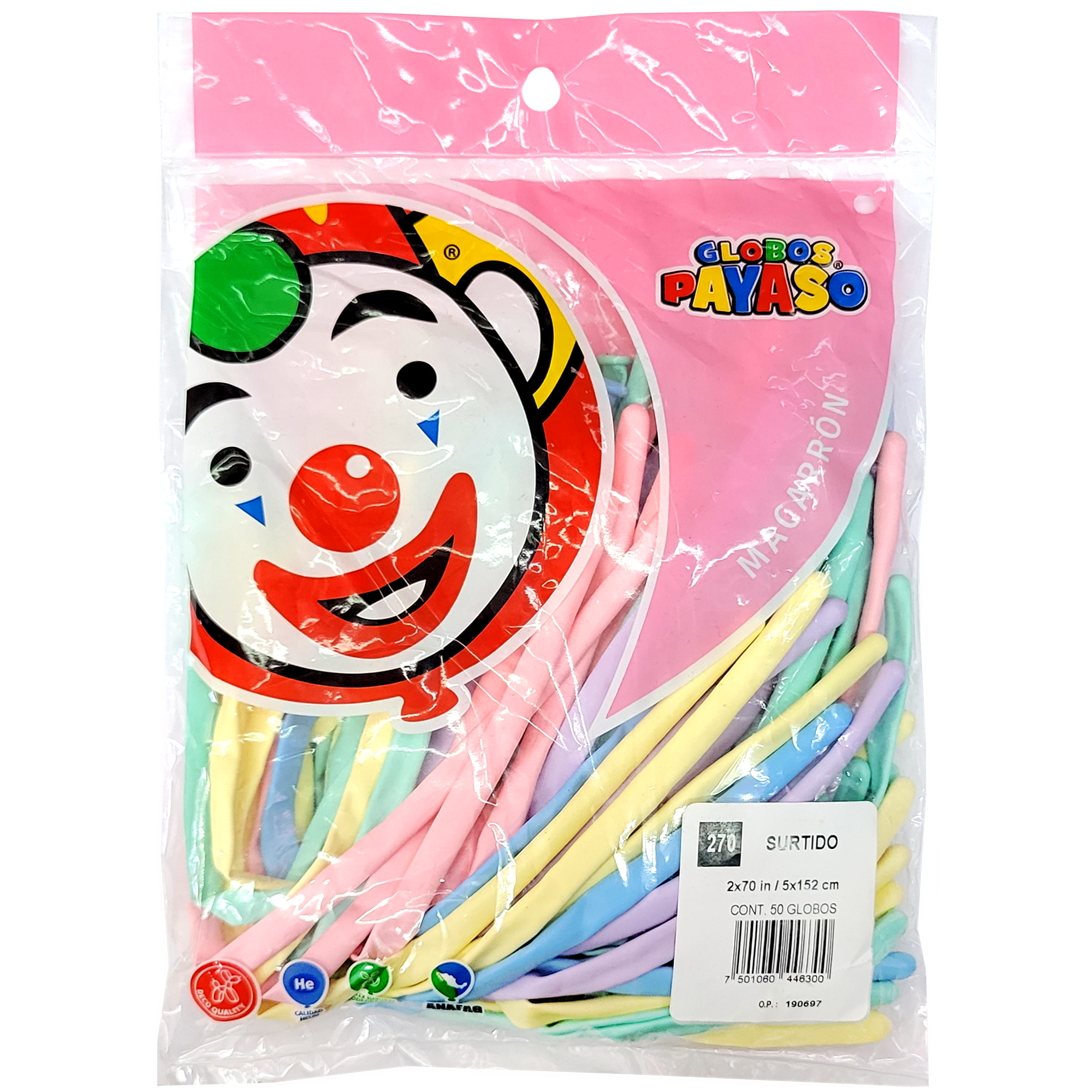 GLO81 GLOBO 270 ZEPELLIN MACARRON SURTIDO 80-50 PZ