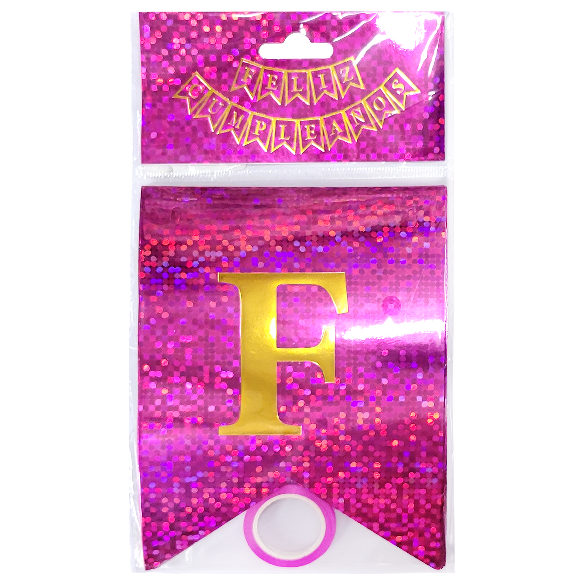 LETRERO FELIZ CUMPLEAÑOS HOLOGRAFICO FUCSIA