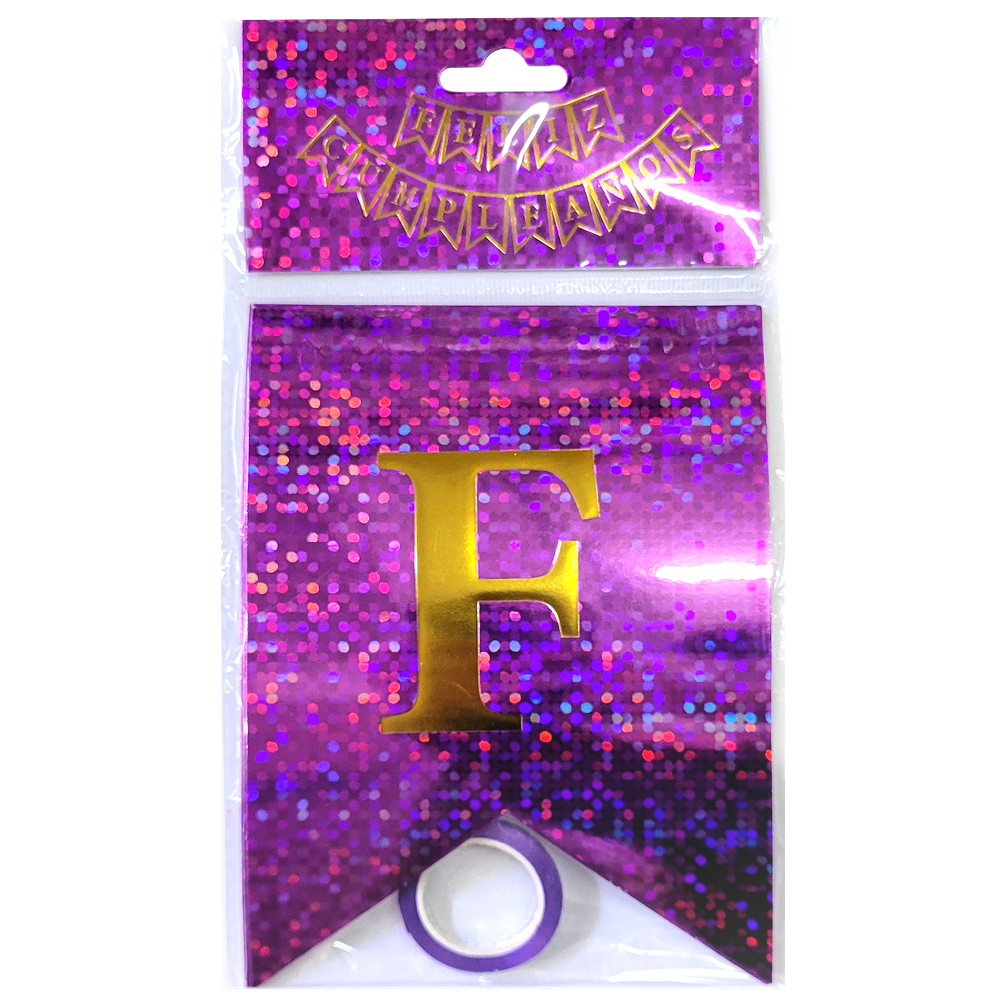 LETRERO FELIZ CUMPLEAÑOS HOLOGRAFICO MORADA