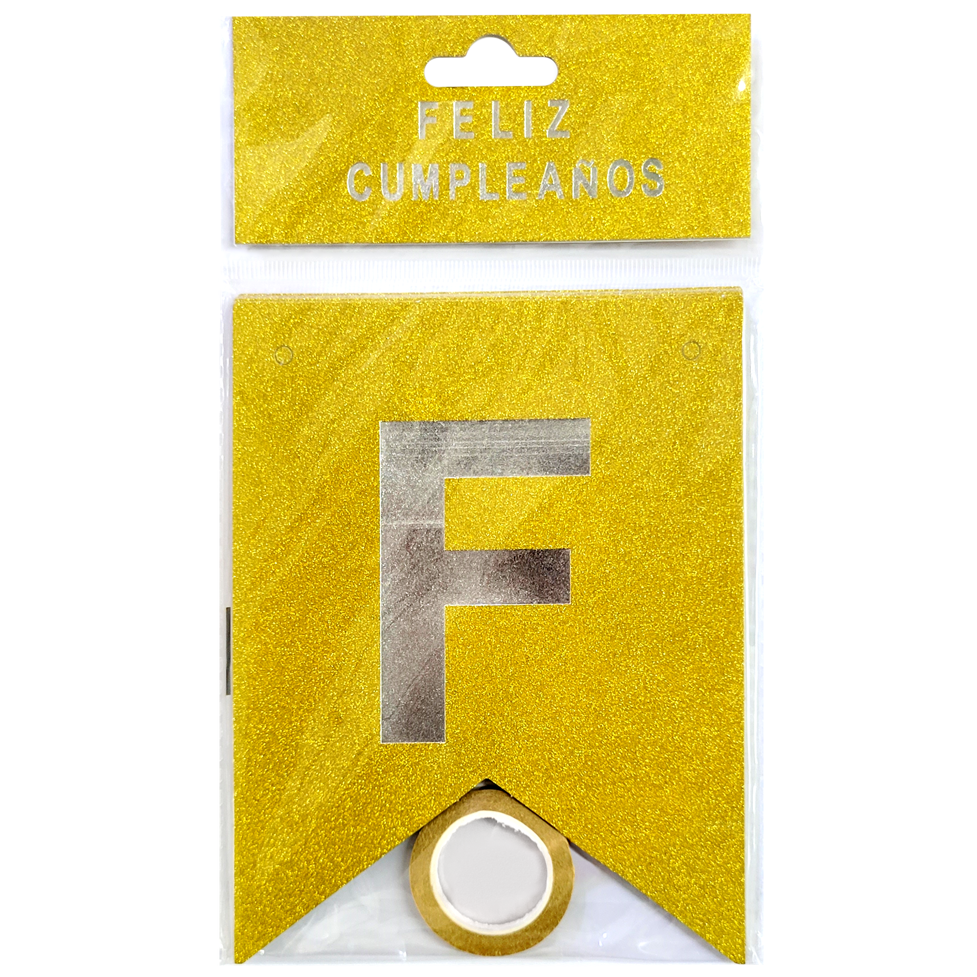 LETRERO FELIZ CUMPLEAÑOS HOLOGRAFICO DORADO