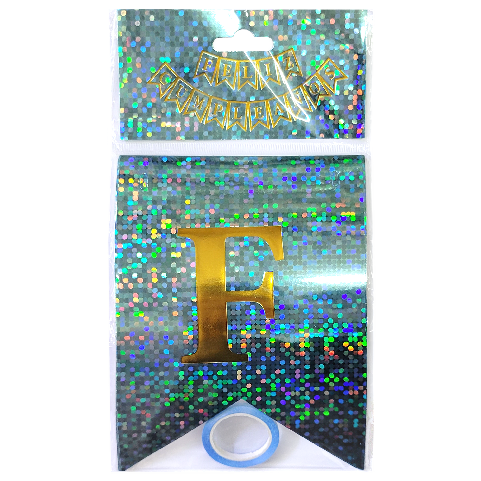 LETRERO FELIZ CUMPLEAÑOS HOLOGRAFICO AZUL